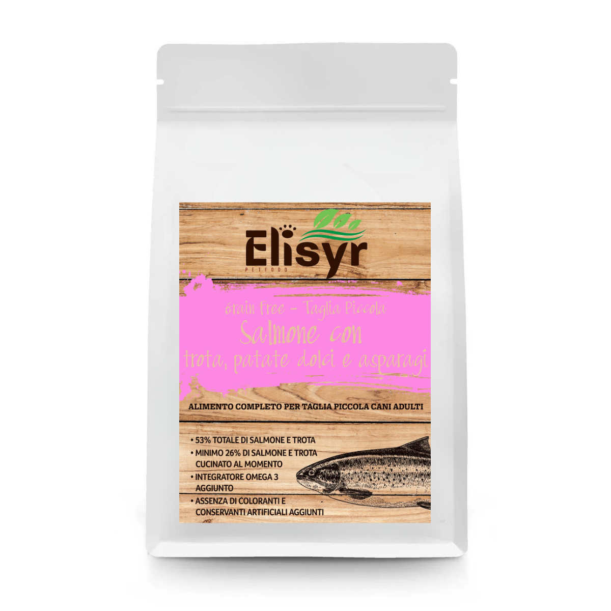 Salmone con trota, patate dolci e asparagi - Taglia Piccola - Elisyr Grain Free