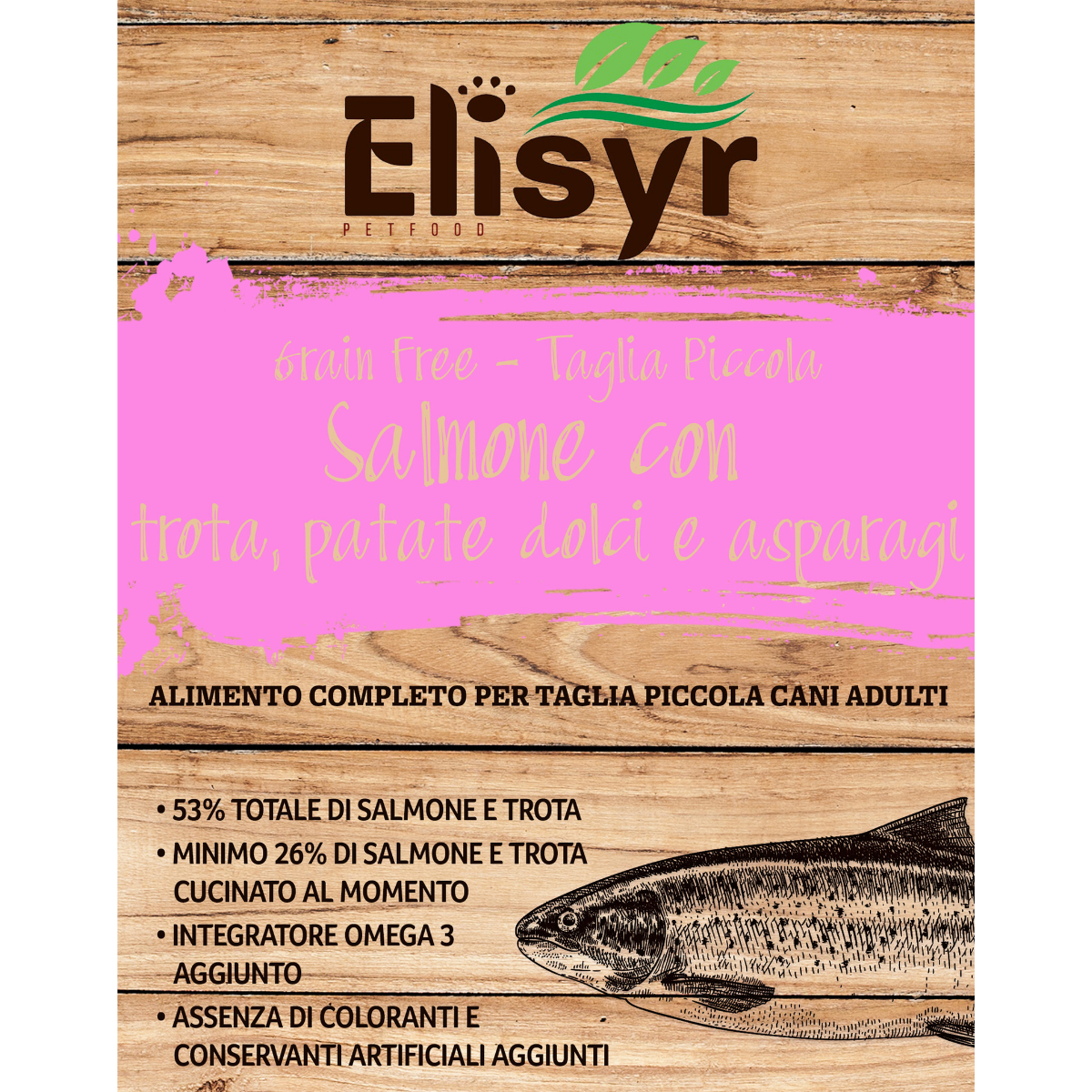 Salmone con trota, patate dolci e asparagi - Taglia Piccola - Elisyr Grain Free