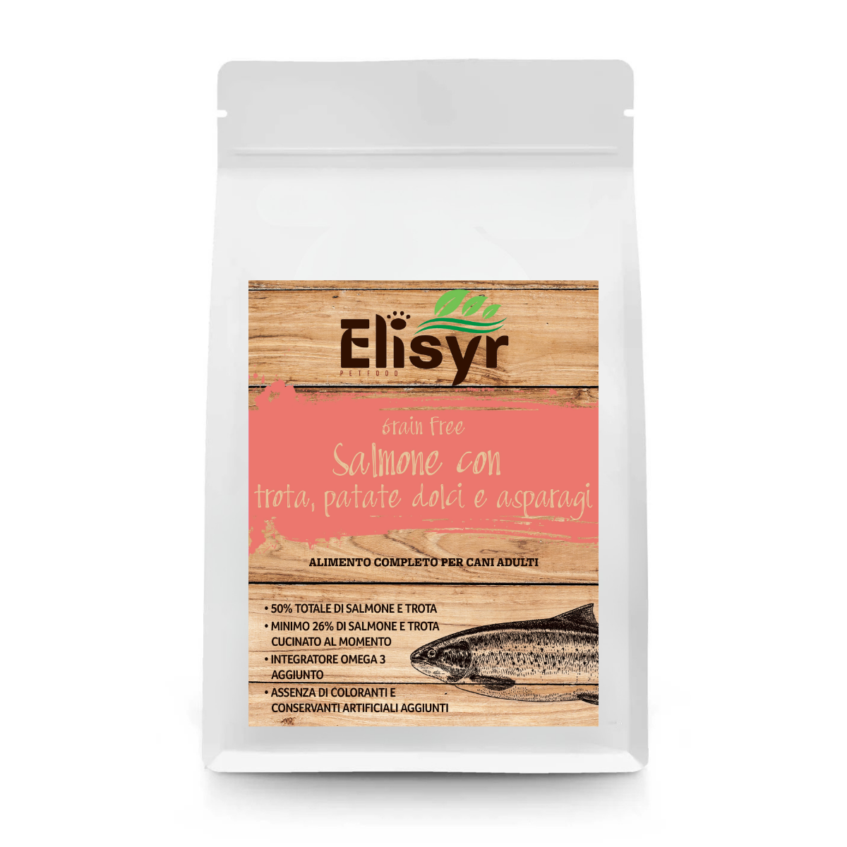 Salmone con trota, patate dolci e asparagi - Elisyr Grain Free