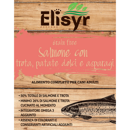 Salmone con trota, patate dolci e asparagi - Elisyr Grain Free