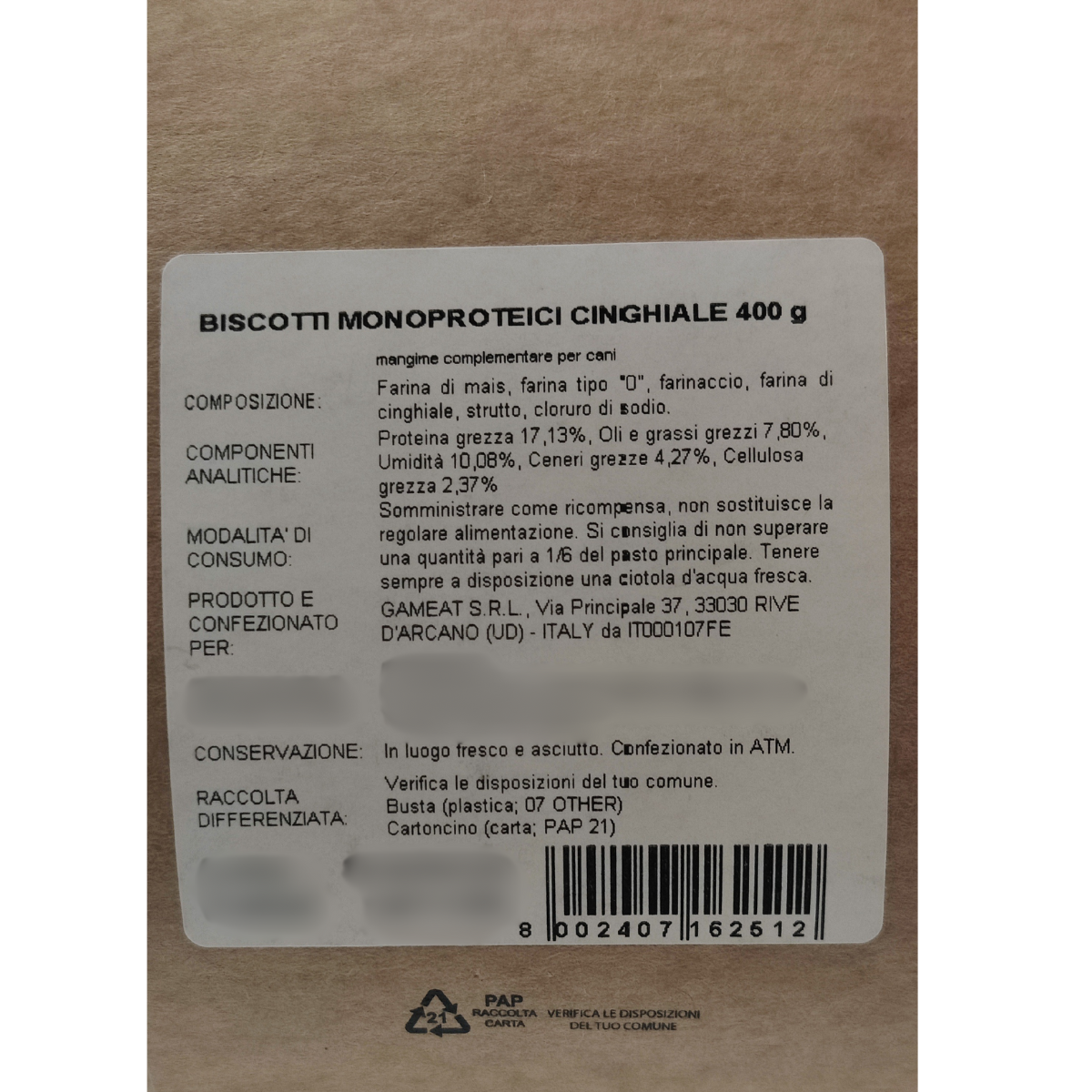 Biscotti Monoproteici Cinghiale - 400g - Elisyr