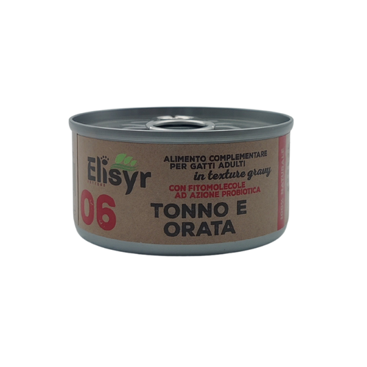 Elisyr - Alimento umido complementare per gatti adulti - Tonno e Orata - 85 gr