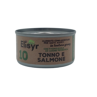 Elisyr - Alimento umido complementare per gatti adulti - Tonno e Salmone - 85 gr